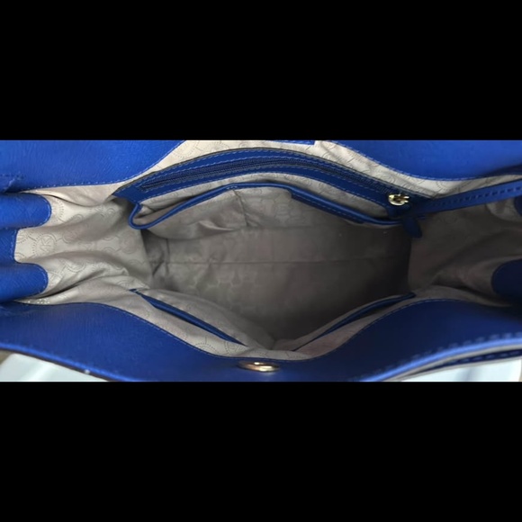 Michael Kors Large Saffiano Leather Sapphire Satchel Purse - Picture 2 of 7